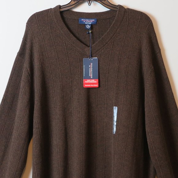 NWT Roundtree & Yorke Brown Washable Wool Cotton Blend V-Neck Sweater Size XL - Picture 3 of 8